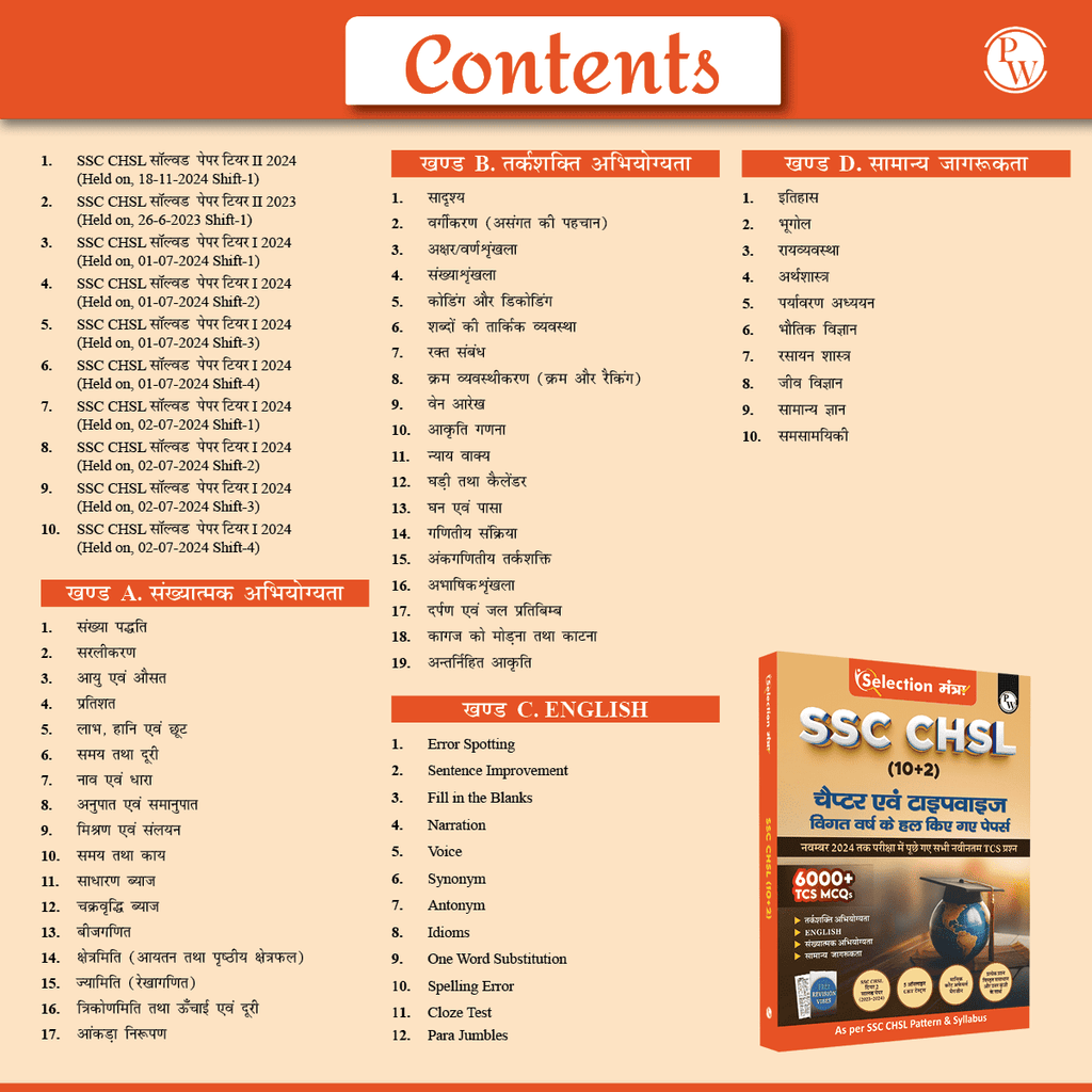 Selection Mantra For SSC CHSL Exam 2025 Hindi Edition l Chapterwise and Typewise Previous Years Solved Papers Till 2024 with 5 Online CBT & Revision Vibes