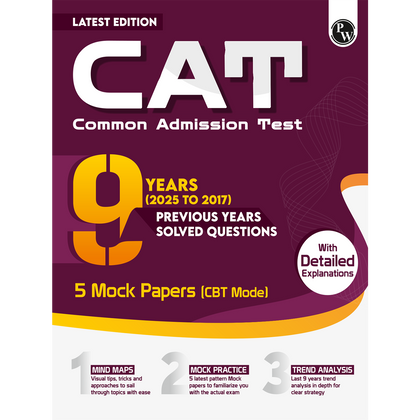 CAT 9 Years Chapterwise & Topicwise Previous Years Solved Questions (2025-2017) and 5 Mock Papers (CBT Mode) with Detailed Explanations | Included Mind Maps & Trend Analysis