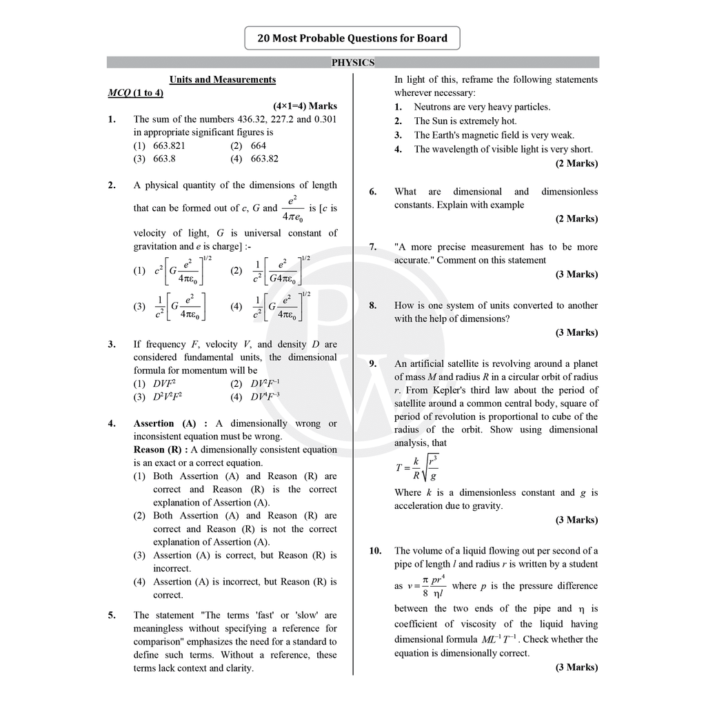 CBSE Class 11 Chapterwise 20 Most Probable Questions Physics, Chemistry, Biology and Mathematics For 2026 Exams | NCERT References & Detailed Explanations