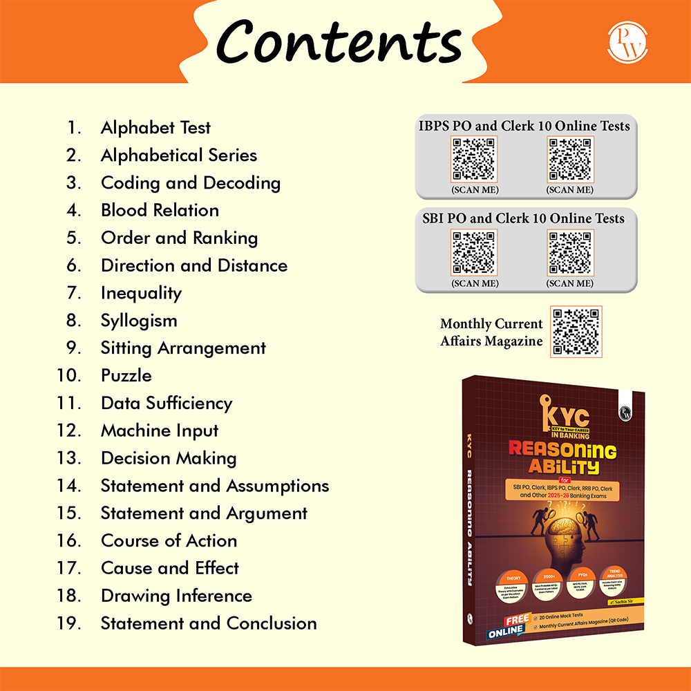 PW KYC Reasoning Ability | Chapterwise Theory, Exercise, Past Year Questions (PYQ) By Sachin Sir For SBI PO, Clerk, IBPS PO, Clerk, RBI & Other Banking Exams 2025- 26 | Free 20 Online Tests
