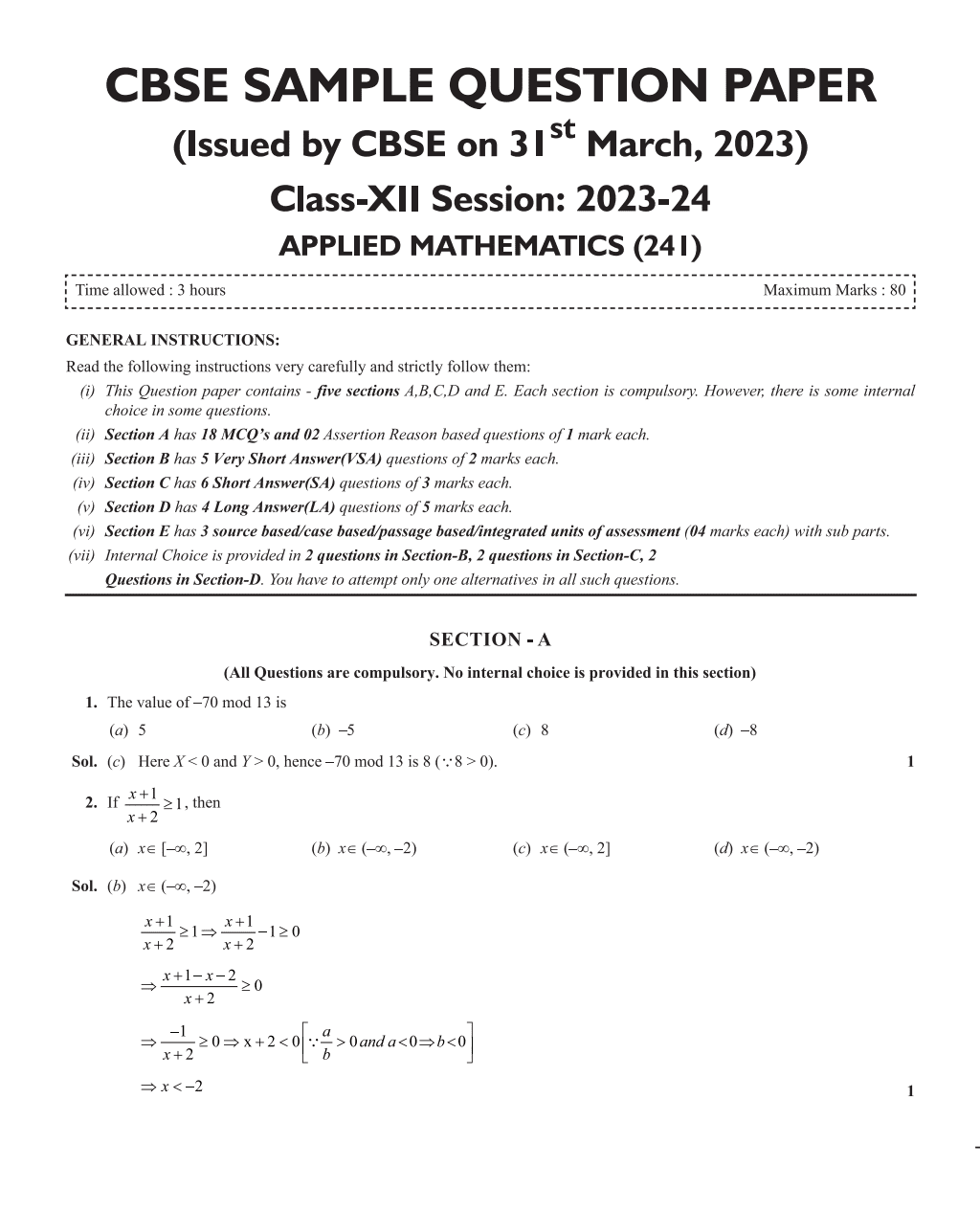 CBSE 11 Sample Question Papers Class 12 Applied Mathematics for 2024 Exam (Mock Test Paper) Adhering to Competency - Based Learning | Embedded Videos and Cheat Sheet for Revision | PYQ 2023 Solved Paper