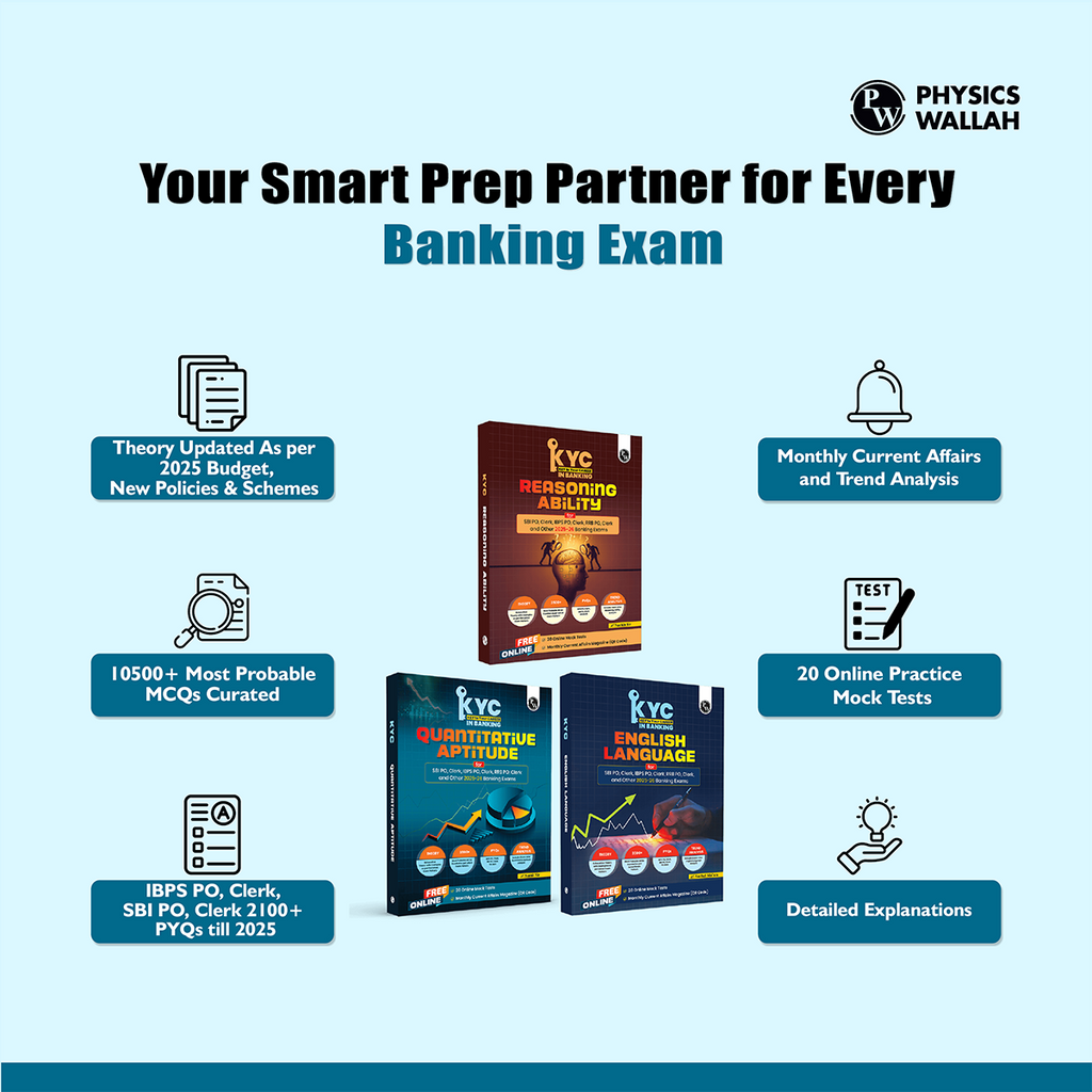 PW KYC Quantitative Aptitude, Reasoning Ability and English Language Combo Set of 3 Books For SBI PO, Clerk, IBPS PO, Clerk, RRB, PO, Clerk, RBI & Other Banking Exams 2025- 26
