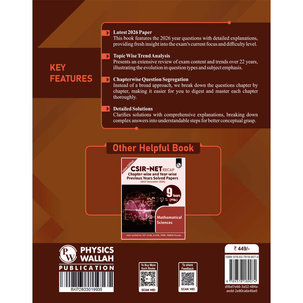 PW IIT JAM Recap 22 Years Mathematics PYQ Chapterwise & Yearwise Previous Year Solved Papers (2026-2005) with 5 Mock Tests l Latest Exam Questions Covered