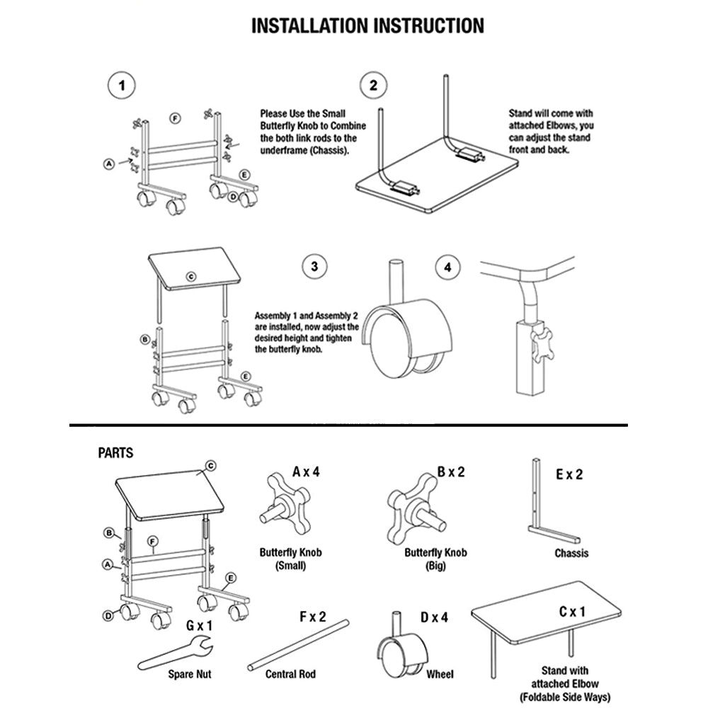 Movable & Height Adjustable Multipurpose Study/Laptop Table