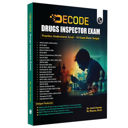 Decode Pharma Book For Drugs Inspector Exam By Amit Verma For 2026 Exams | 6000+ Subjectwise & Topicwise Arranged PYQs
