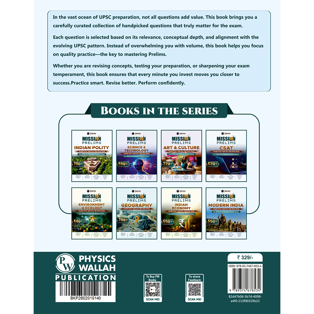 PW UPSC Mission Prelims Ancient and Medieval India Question Bank Chapterwise Topicwise | 590+ Handpicked Questions & Important Topics Covered with Detailed Explanation