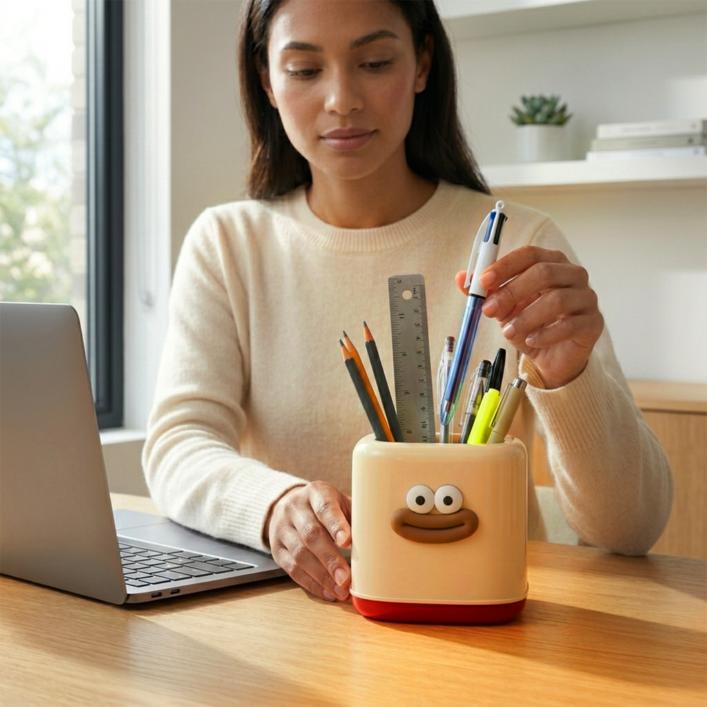 Study Desk Organizer | Writing Essentials Holder & Pen Stand for Students (Eyes)