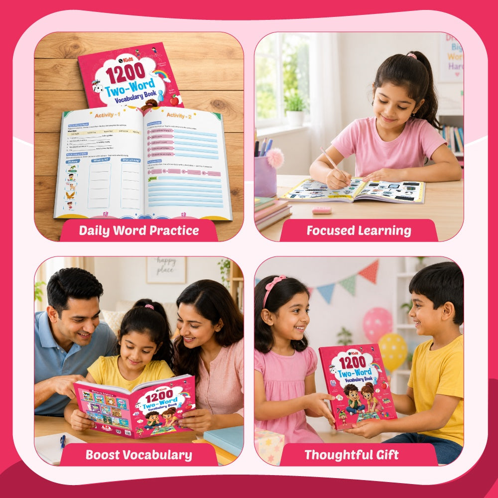 1200 Two Words Vocabulary Book For Kids | Picture Book with Activities | Free 500+ Printable Worksheets with Parenting Tips | Preschool Reading Book for 5+ Years | PW Kids