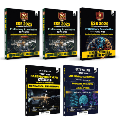 UPSC ESE Topicwise 26 Years PYQs Mechanical Engineering Vol 1 & 2, GS & Engineering Aptitude + GATEWALLAH Topicwise PYQs Mechanical Engineering, Engineering Maths & General Aptitude Combo Set of 5 Books For 2026 Exams