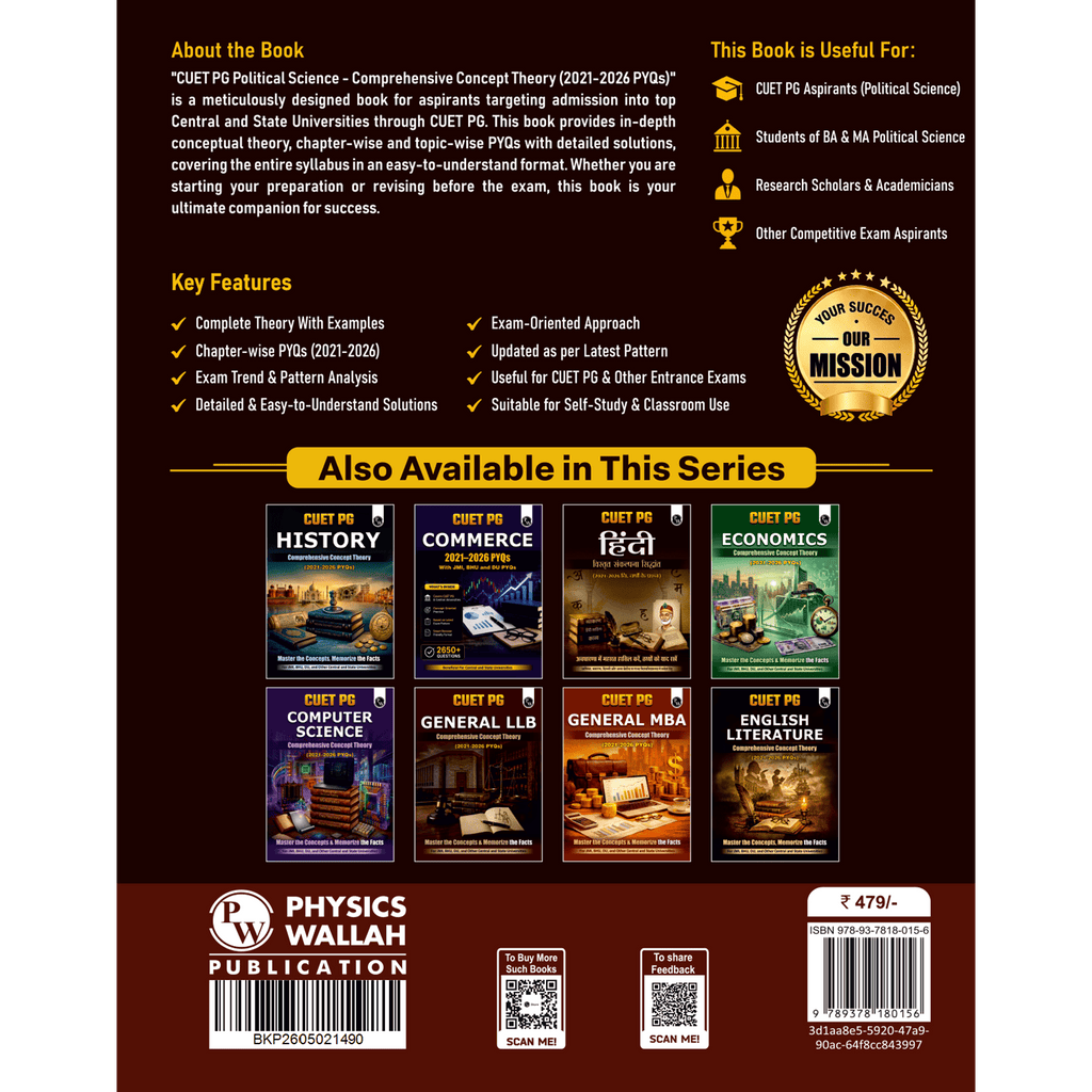 CUET PG Political Science Concept Theory and 6 Years PYQ Book (2026-2021) | Ideal for JMI, BHU, DU, & Other Central & Universities