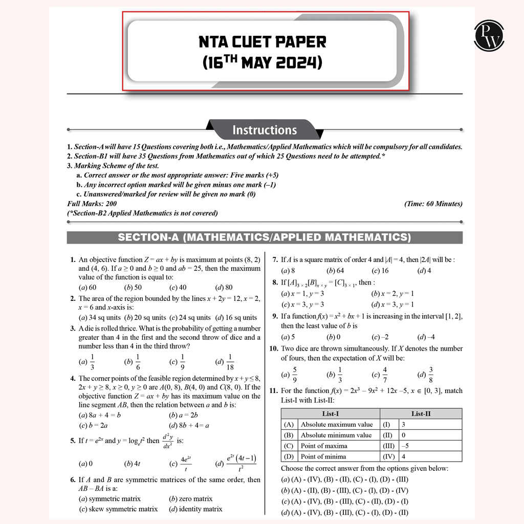 CUET (UG) Mathematics 2025 Chapterwise & Topicwise Question Bank with Past Year Questions (PYQs upto 2024) and Mock Tests l Chapterwise Revision Sheets
