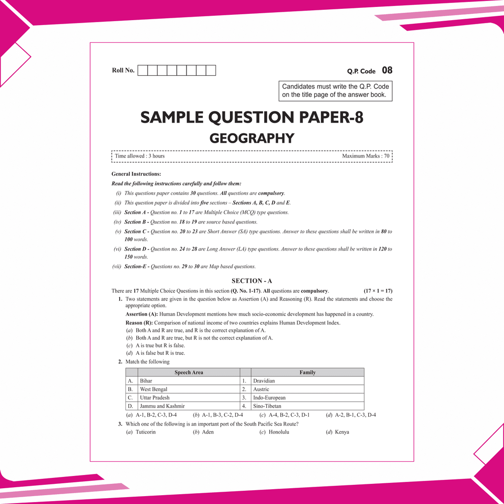 CBSE 11 Sample Question Papers Class 12 Geography for 2025 Exam | Competency-Based Learning | PYQ 2024 with Topper's Explanations, CBSE SQP & CBSE Practice Questions