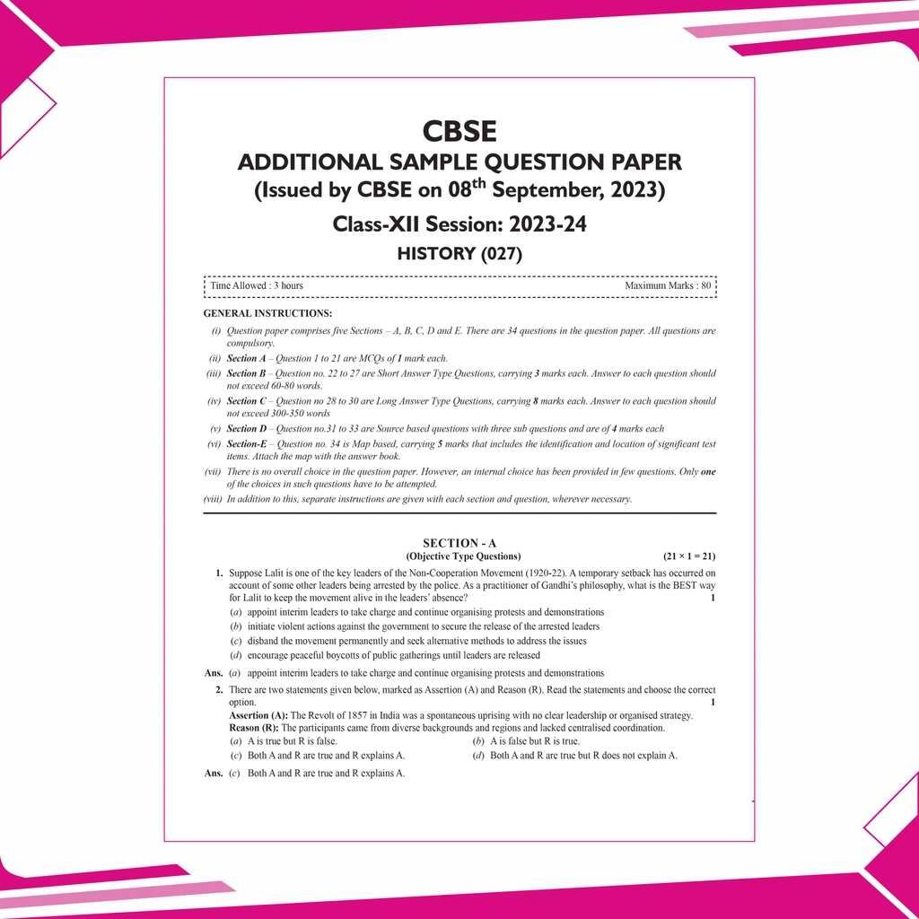 CBSE 11 Sample Question Papers Class 12 History for 2025 Exam | Competency-Based Learning | PYQ 2024 with Topper's Explanations, CBSE SQP & CBSE Practice Questions