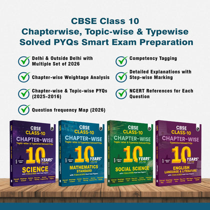 CBSE Class 10 Chapter-wise, Topic-wise & Typewise 10 Years Solved PYQs (2026-2016) Science, Maths (Standard), Social Science & English Language & Literature Combo Set of 4 Books with 5 Multiple Sets of 2026 For 2027 Board Exams