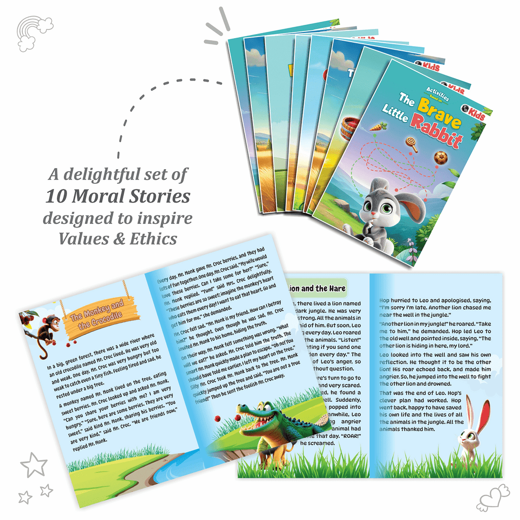 Activity Book Set on Moral Stories (Set of 10 Books) | Fun Moral Stories & Early Learning Activities For 3+ Years Old | Educational Activity Books For Kids