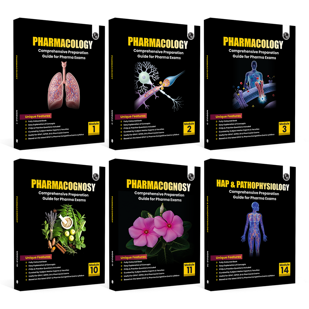 Pharma GPAT Pharmacology Module 1, 2, 3 10, 11, Human Anatomy Physiology & Pathophysiology Module 14 Combo Set of 6 Books For NIPER, DI & Pharmacist Exams | Fully Coloured Book