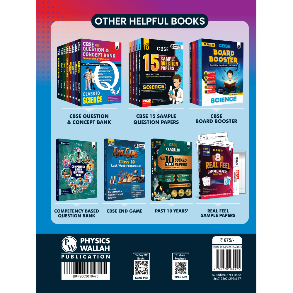 PW CBSE Question & Concept Bank (QCB) Class 10 Science Chapter-wise and Topic-wise Solved Questions By Samridhi Sharma For 2027 Board Exams with 50% Competency Based Question