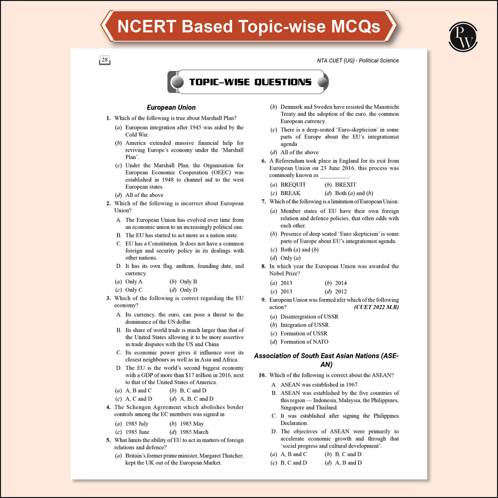 CUET (UG) Political Science 2025 Chapterwise & Topicwise Question Bank with Past Year Questions and Mock Test | Latest 2024 Solved PYQ, NCERT Short Notes, MCQs