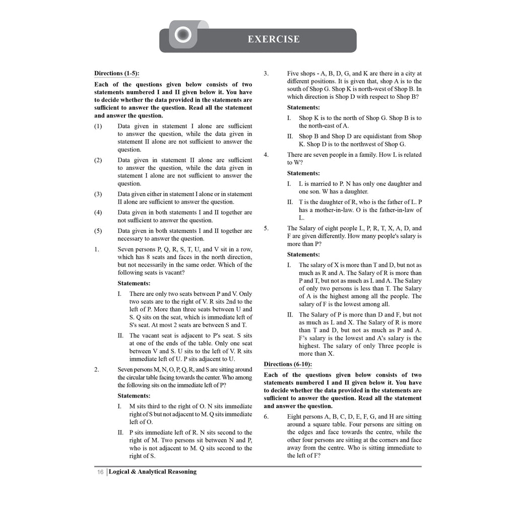 PW Banking Drona Logical and Analytical Reasoning l Theory with Exercise l For IBPS PO, Clerk, SBI PO Clerk, IBPS RRB, Grade A/B, PO/SO, Nabard, Insurance 2024 Exams
