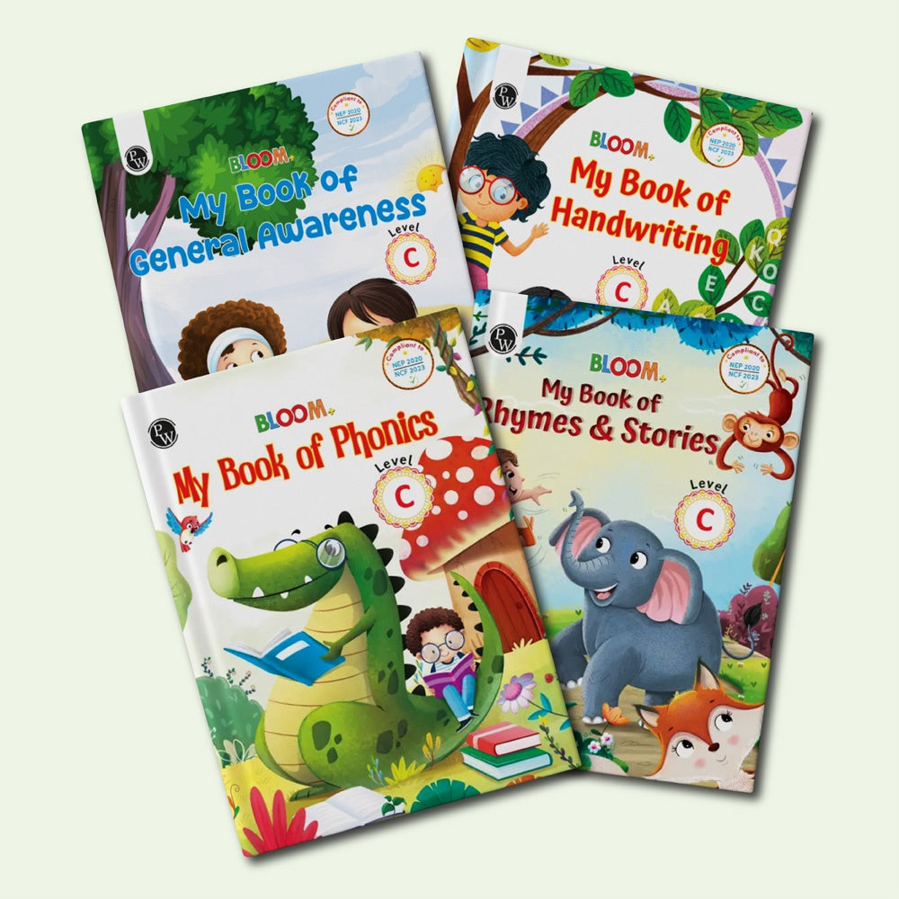 Bloom Series For UKG (Level C) Set of 9 Books | Phonics, Literacy, Numeracy, Art & Craft, Handwriting, General Awareness, English Rhymes & Stories
