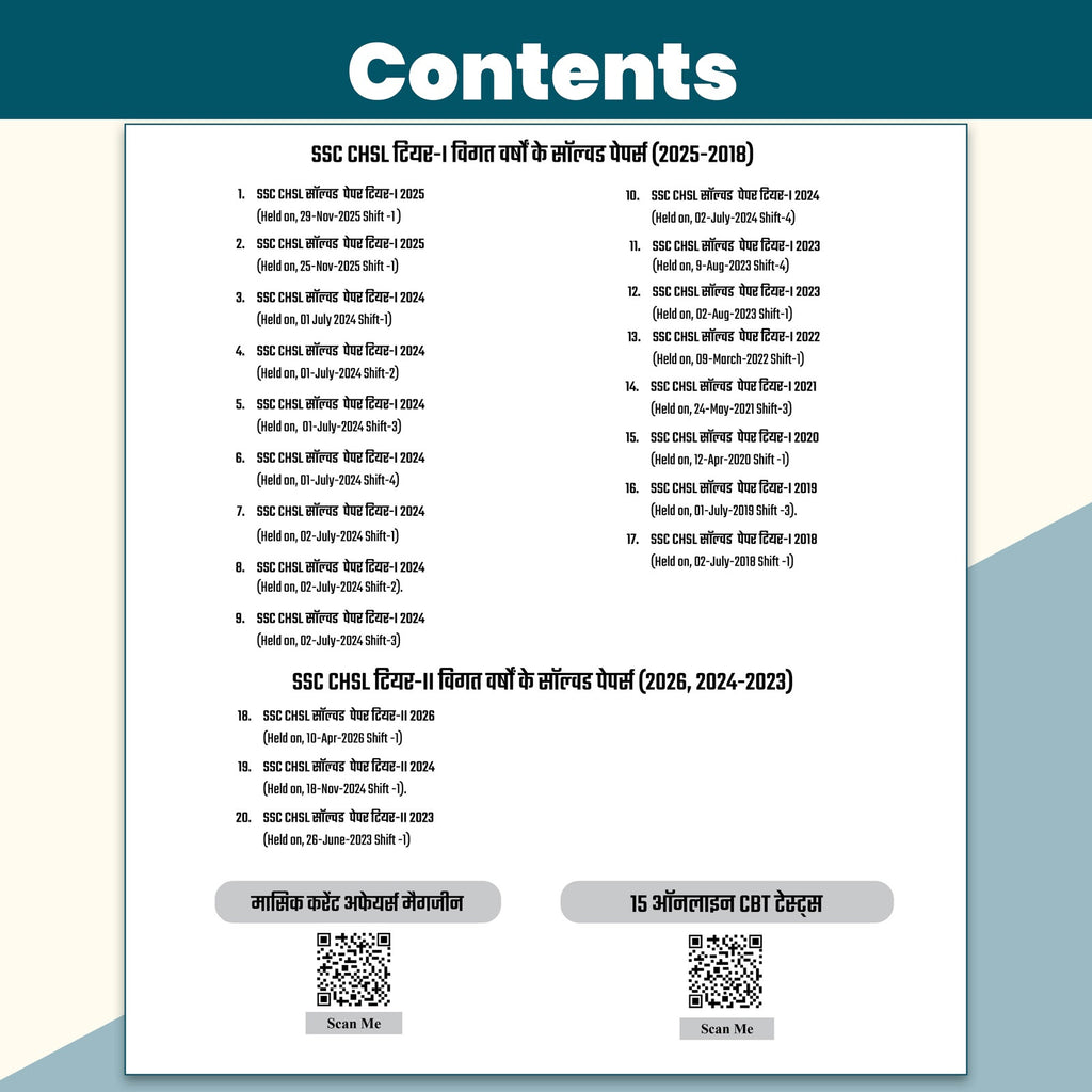 PW SSC CHSL (10+2) 20 Year-wise Previous Year Solved Papers PYQ (2026-2018) Tier 1 & 2 Hindi Medium | 2100+ PYQ Questions with Solutions | 15 Online Mock Tests | Exam 2026-27