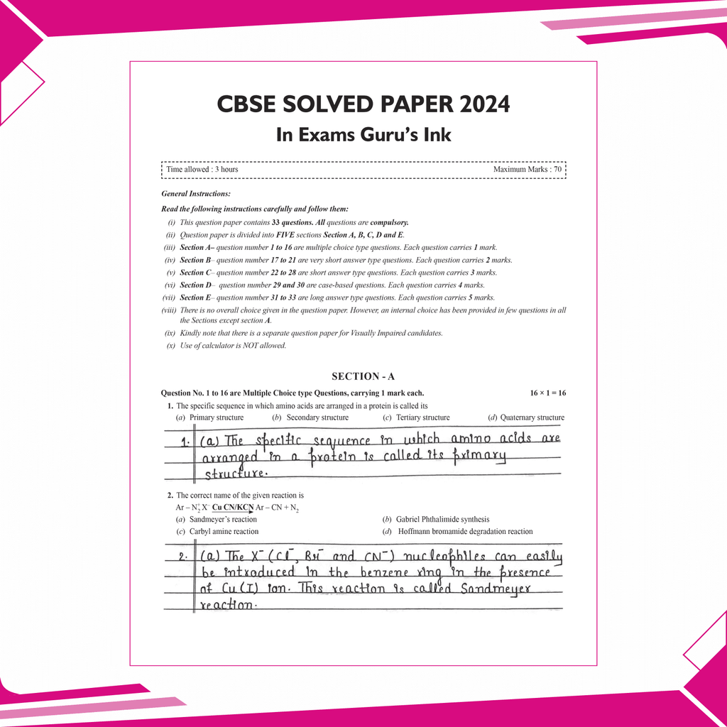 CBSE 15 Sample Question Papers Class 12 Chemistry for 2025 Exam | Competency-Based Learning | PYQ 2024 with Topper's Explanations, CBSE SQP & CBSE Practice Questions