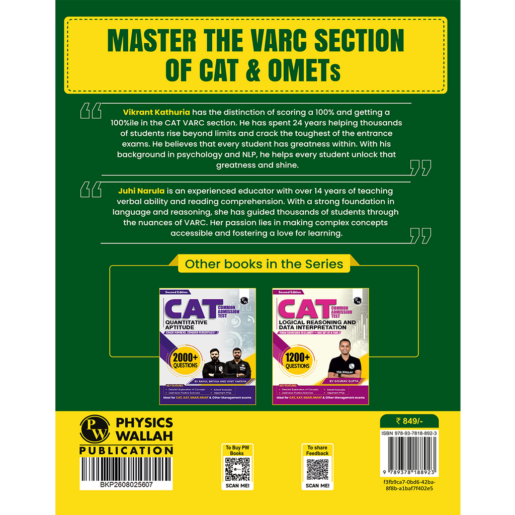 MBA Wallah Verbal Ability & Reading Comprehension CAT Book for 2027 Exam | 1400+ Questions By Vikrant Kathuria & Juhi Narula| Detailed Concept with Solved PYQs | For XAT, SNAP, NMAT