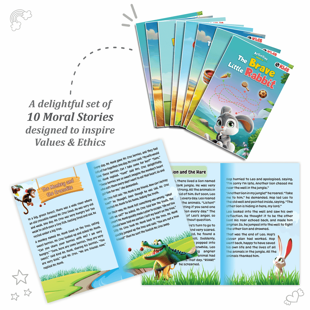 Activity Book Set on Moral Stories (Set of 10 Books) | Fun Moral Stories & Early Learning Activities For 3+ Years Old | Educational Activity Books For Kids