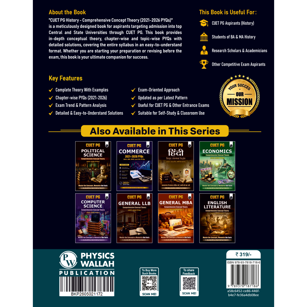 PW CUET PG History PYQ 6 Years and Concept Theory Book (2026-2021) | Ideal for JMI, BHU, DU, & Other Central & Universities