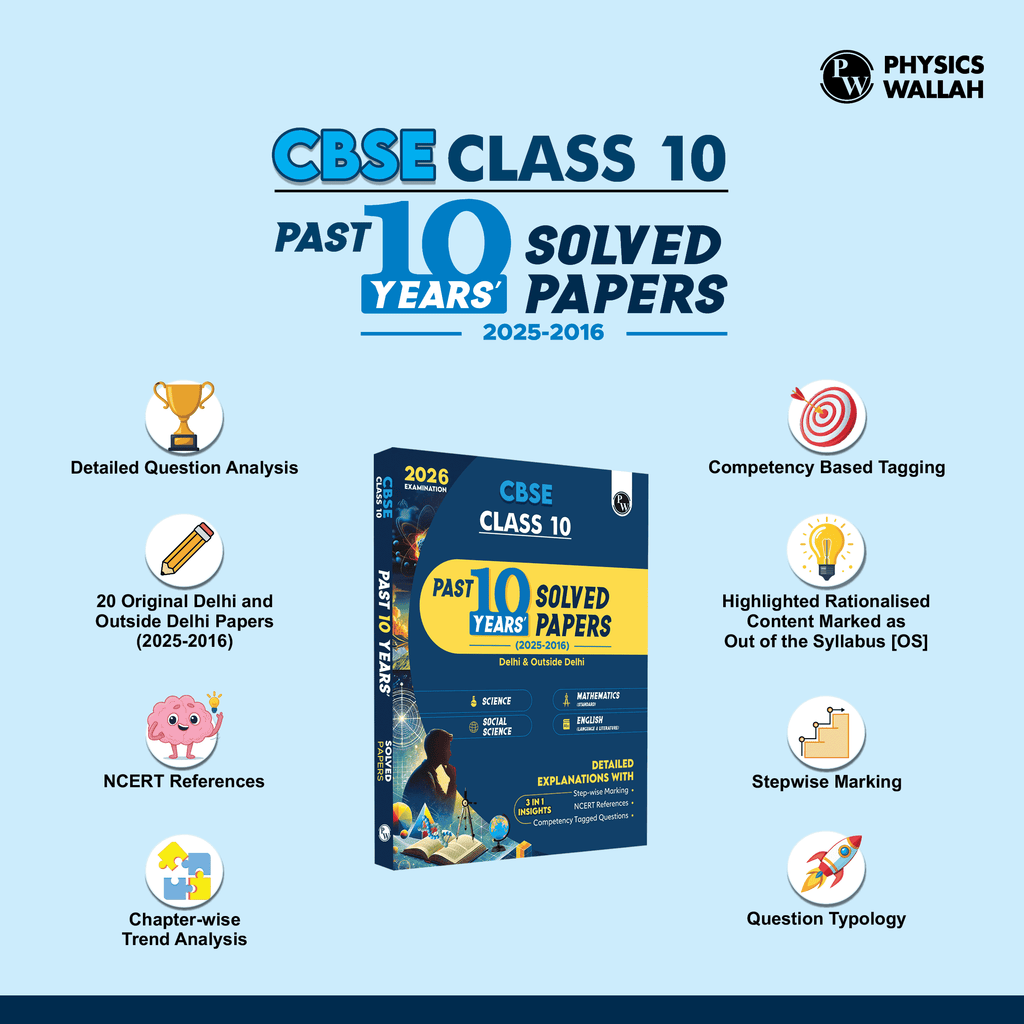 CBSE Class 10 PYQs - Past 10 Years Solved Papers For 2025-2026 Exams | Delhi & Outside Delhi Science, Mathematics, Social Science, English | NCERT Reference with Steps Marking