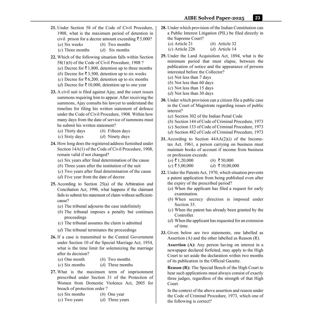 AIBE (All India Bar Examination) 20 Previous Year Solved Papers (2026-2011) With Case Law Compilation | 2000 PYQs with Detailed Explanation Exam 2027 English Edition