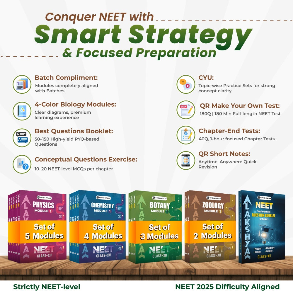 PW Lakshya NEET Class 12 Physics, Chemistry, Botany & Zoology Modules with Questions Booklet & Solutions + NEET PYQ 39 Years (1988–2026) Physics, Chemistry & Biology Combo Set | 18 Books | Complete Study Material for NEET 2027