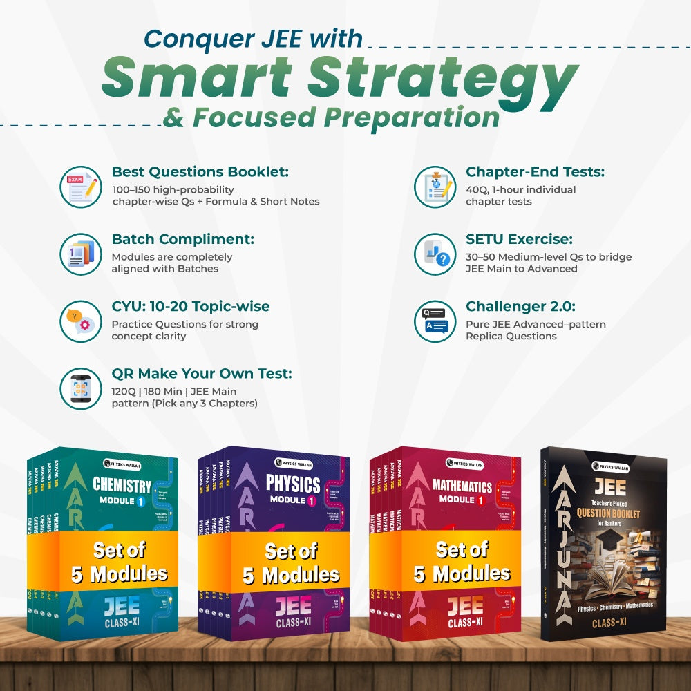 PW JEE Main & Advanced Class 11 Complete Preparation Combo | Arjuna 2026 Physics, Chemistry & Mathematics Modules + Question Booklets with Solutions (16 Books) + JEE Main PYQ 8 Years (2019–2026) PCM Combo (3 Books)|162 Sets Solved Papers for JEE Main 2027