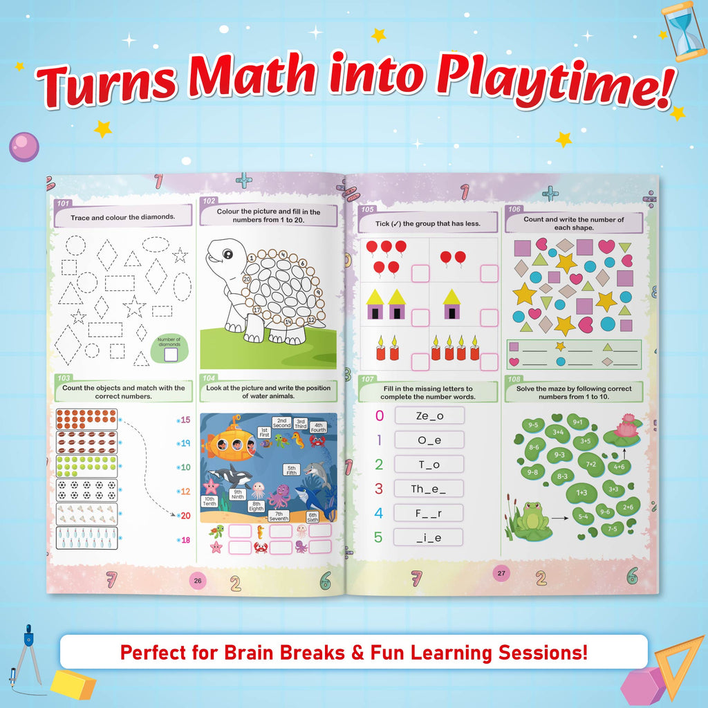 555 Maths Activity Book For Kids-  Brain Games For 5+ Years Old Kids -  Puzzles, Colorful Games, Shapes, Numbers, Time, Word Problems, Additions, Subtractions,Questions for-PW Kids