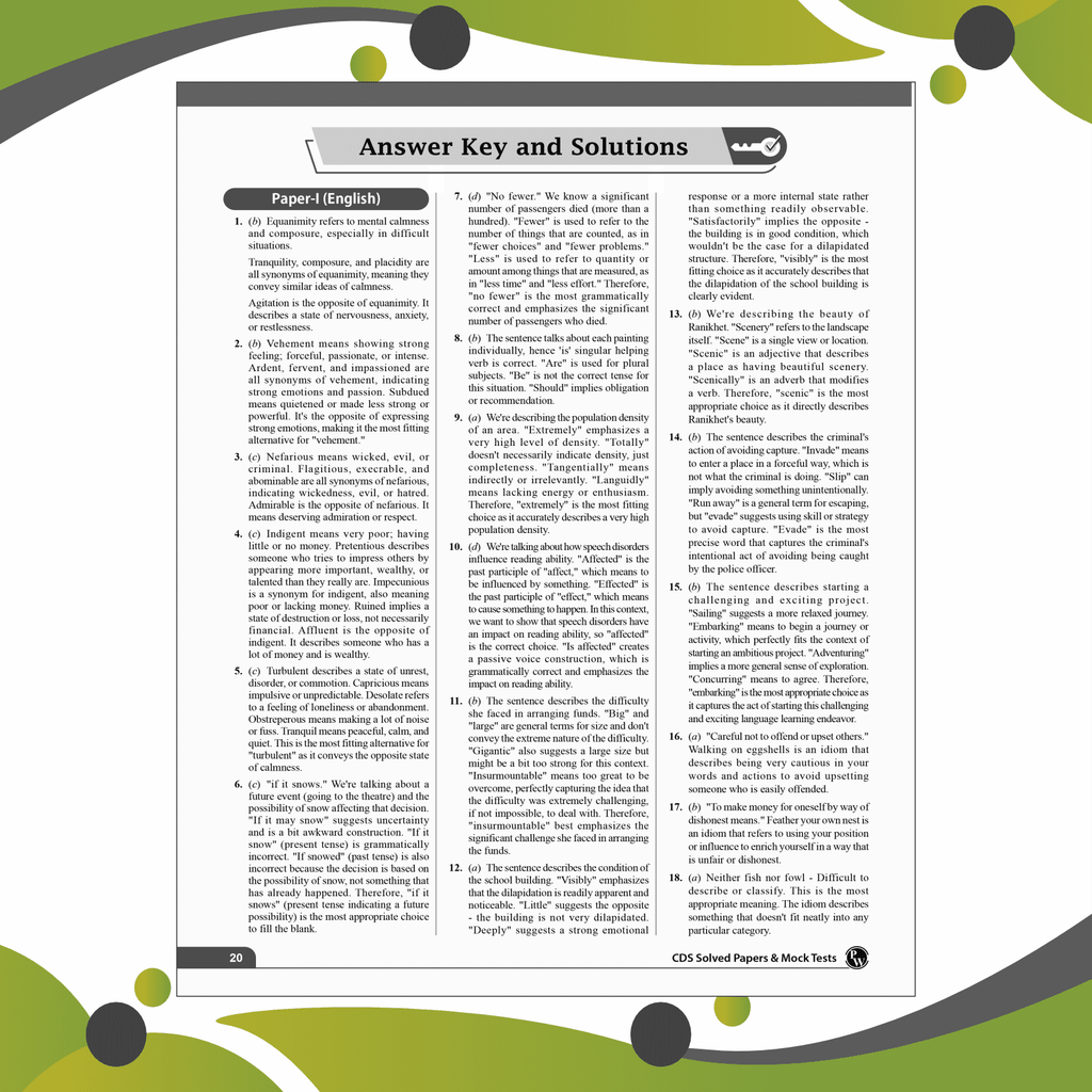 CDS Combined Defence Services 10 Previous Year Solved Papers (2024 - 2019) & 10 Mock Tests with 15 OMR Sheets (English, General Knowledge and Mathematics) For CDS Exam 2024-2025