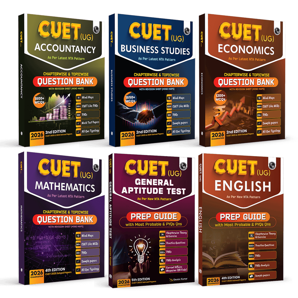 CUET (UG) Accountancy, Business Studies, Economics, Mathematics, General Aptitude Test & English Combo Set of 6 Books Chapterwise & Topicwise Question Bank For 2026 Exam