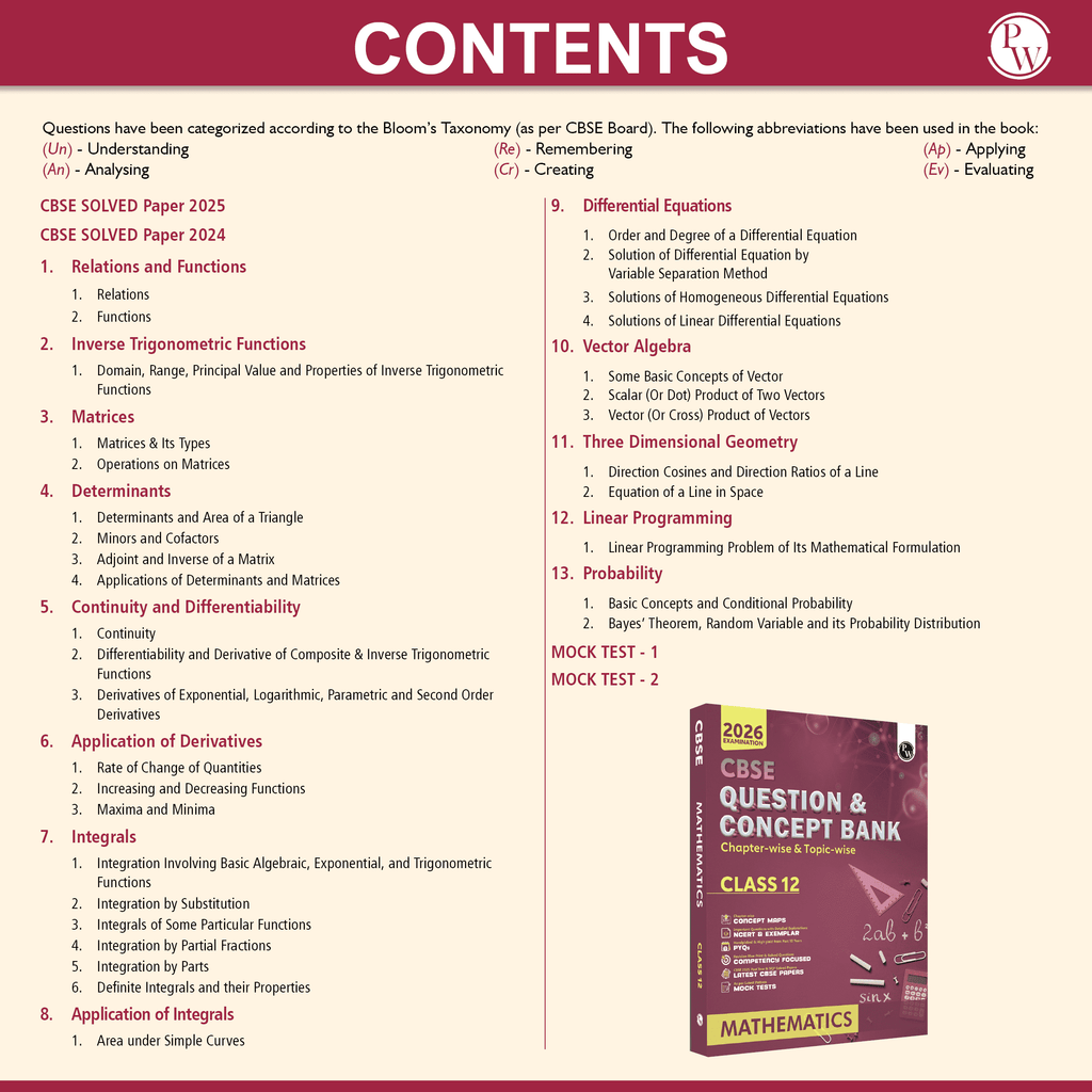 CBSE Question & Concept Bank (QCB) Class 12 Mathematics Chapter-wise and Topic-wise Solved Questions For 2026 Exams with 50% Competency Based Question