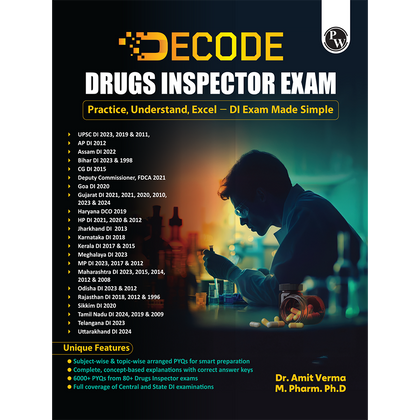 Decode Pharma Book For Drugs Inspector Exam By Amit Verma For 2026 Exams | 6000+ Subjectwise & Topicwise Arranged PYQs