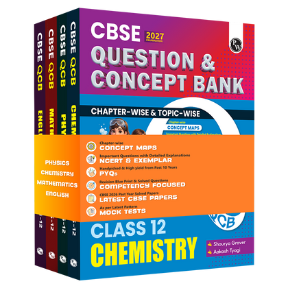 CBSE Question & Concept Bank (QCB) Class 12 Physics, Chemistry, Mathematics and English COMBO Set of 4 Books Chapterwise & Topicwise Solved Questions For 2027 Exams