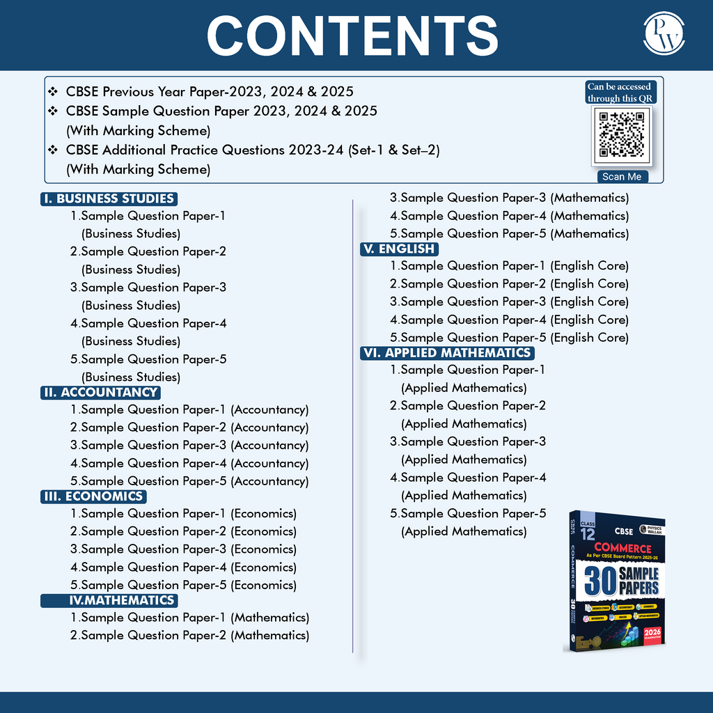PW CBSE Class 12 Commerce Stream Combined 30 Sample Papers For 2025-2026 Board Exams l Business Studies, Accountancy, Economics, Mathematics, English, Applied Maths