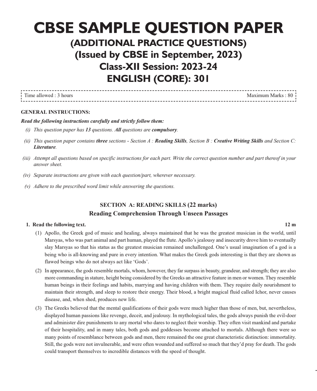 CBSE 15 Sample Question Papers Class 12 English for 2024 Exam (Mock Test Paper) Adhering to Competency - Based Learning | Embedded Videos and Cheat Sheet for Revision | PYQ 2023 Solved Paper