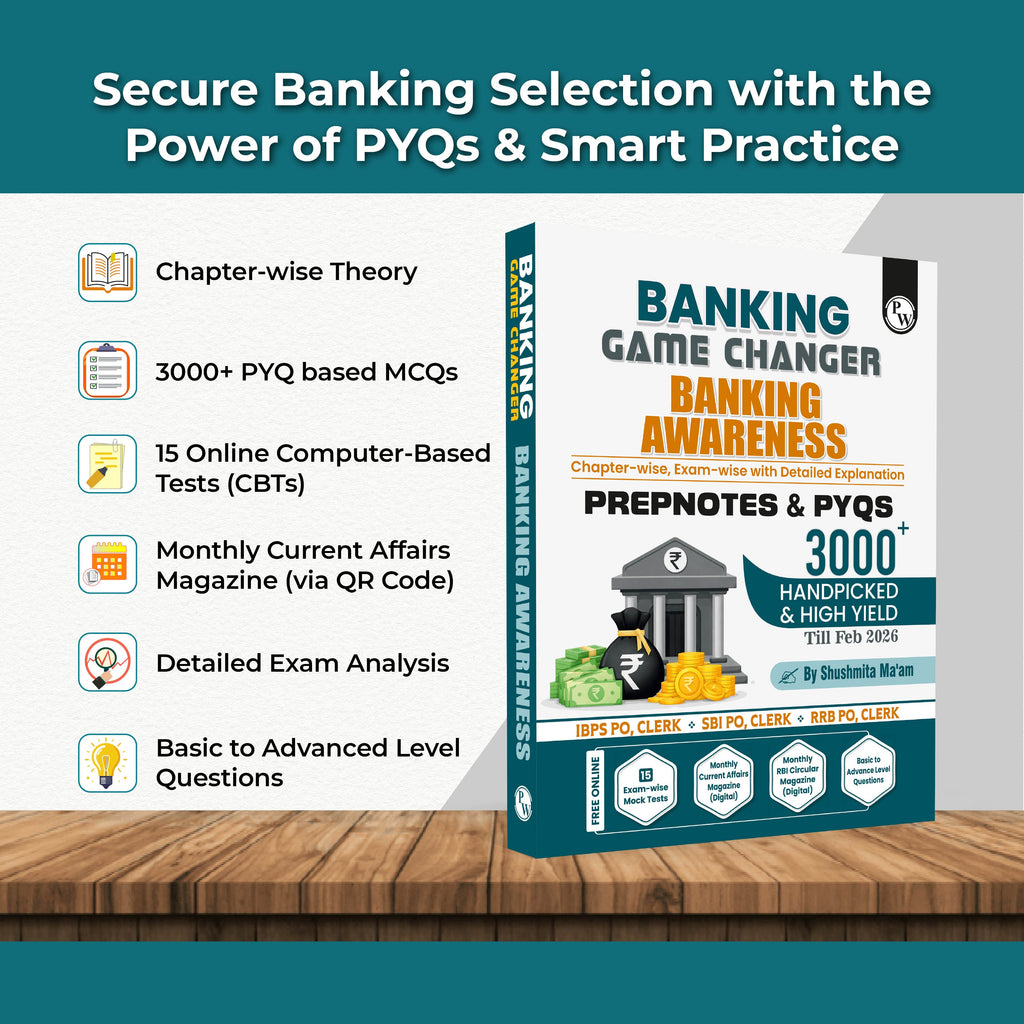 PW Banking Game Changer Banking Awareness Prepnotes & 3000+ PYQs By Shushmita Mam For 2026-27 Exams | Chapterwise Theory with 15 Online CBT Tests | IBPS PO & Clerk, SBI PO & Clerk, RRB PO & Clerk Exams