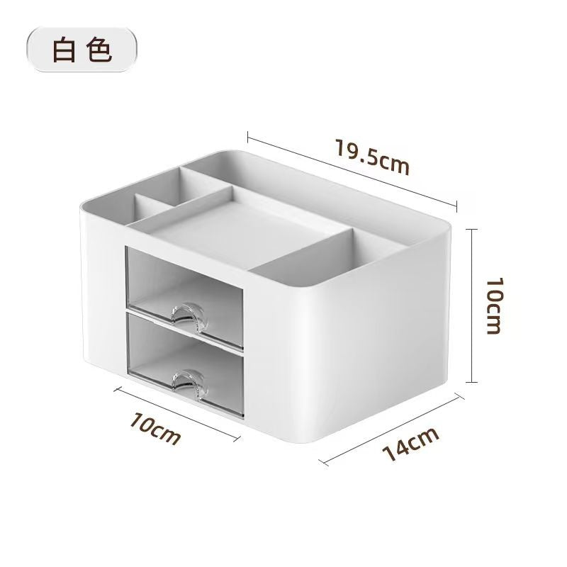 Shuttle Art Desk Organizer with 2 Drawers | Multi-Functional Stationery Holder for Office, Study Table, Home | 5 Compartment Pen, Pencil, Marker Storage Box for School & Art Supplies (White)