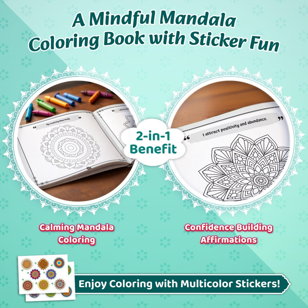 Mandala Art Coloring Book For Kids Level-1 | Copy Coloring Book with Tear Out Sheets, Mandala Sticker Set & Positive Affirmation, Improving Concentration & Creativity | Thoughtful Gift for Kids
