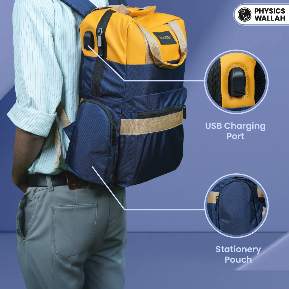 StudentPro Blue and yellow Double tone | Eco-Friendly Water Resistant Bag with Rain Proof Zippers | Designed for Coaching, School & College  Backpack