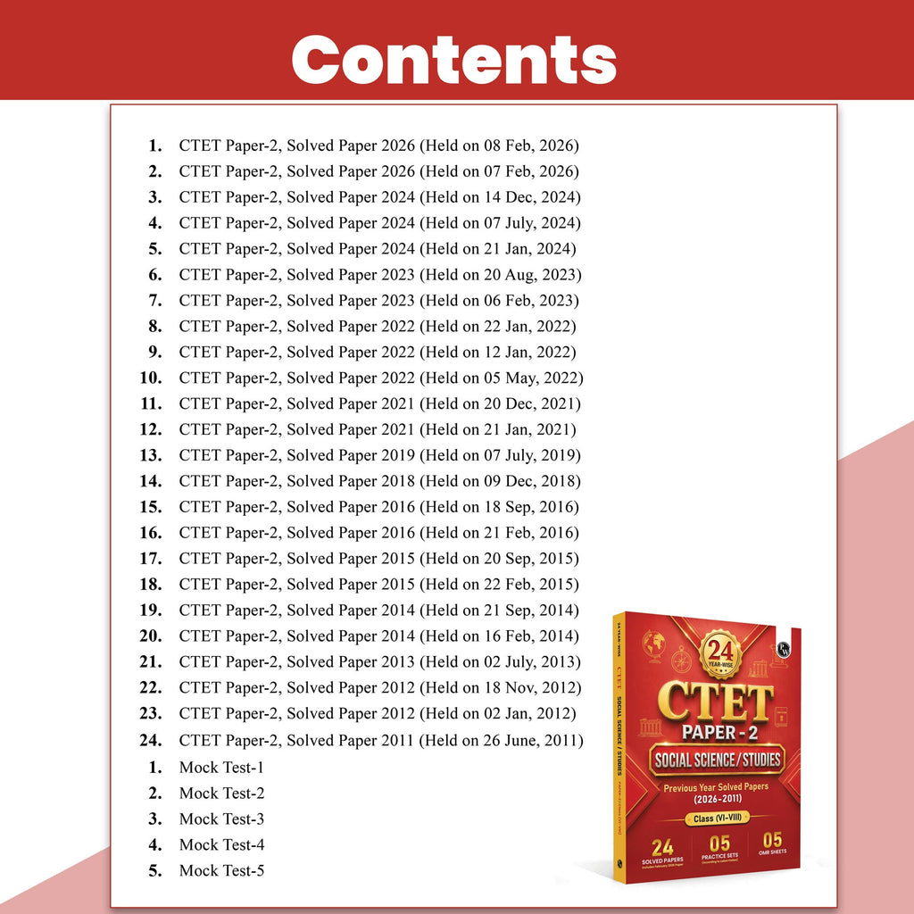 PW CTET Paper 2 Social Science/Studies Book | 24 Yearwise Previous Year Solved Papers PYQ (2026-2011) Class 6 - 8 For 2026 Exams | 5 Practice Sets and OMR Sheets | English Edition