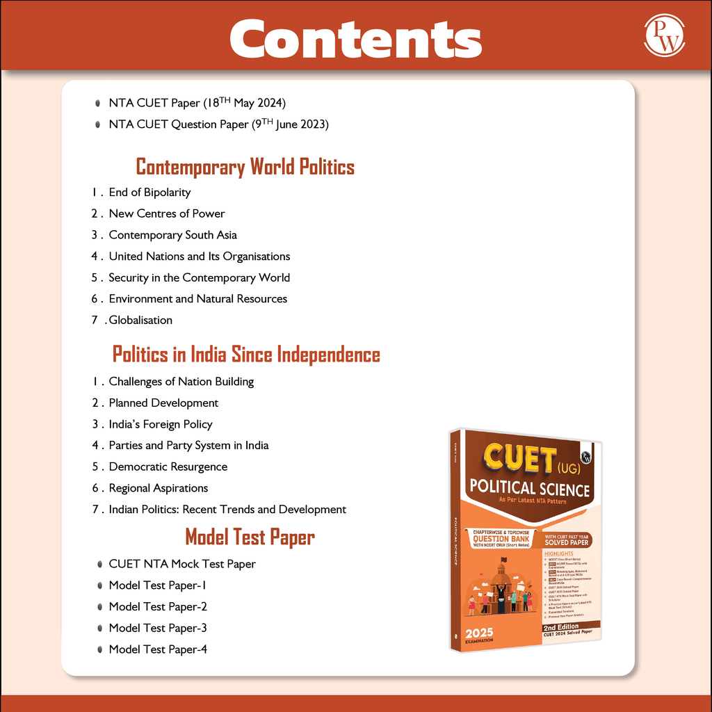 CUET (UG) Political Science 2025 Chapterwise & Topicwise Question Bank with Past Year Questions and Mock Test | Latest 2024 Solved PYQ, NCERT Short Notes, MCQs