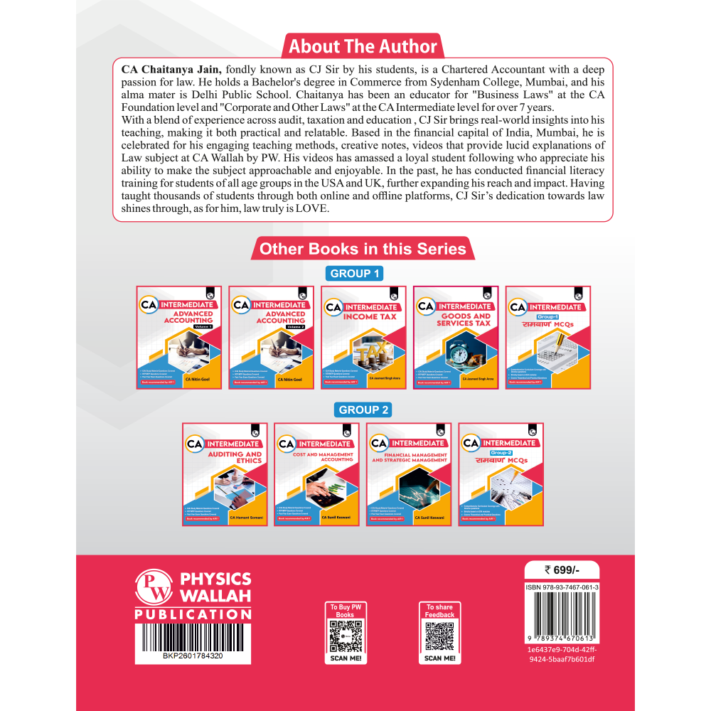 CA Intermediate Corporate & Other Laws Concept Book By Chaitanya Jain | ICAI Aligned Content, PYQs, Practice Questions, Detailed Solutions, Latest Syllabus For Jan 2027 Exams