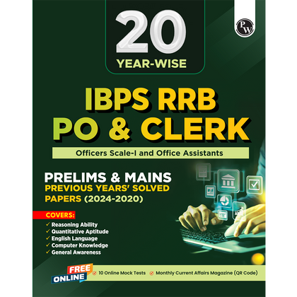 20 Yearwise IBPS RRB PO & Clerk Prelims & Mains Previous Years’ Solved Papers PYQ (2024-2020) For Exams 2025-26 | Officers Scale-l & Office Assistants | 10 Online Mock Tests