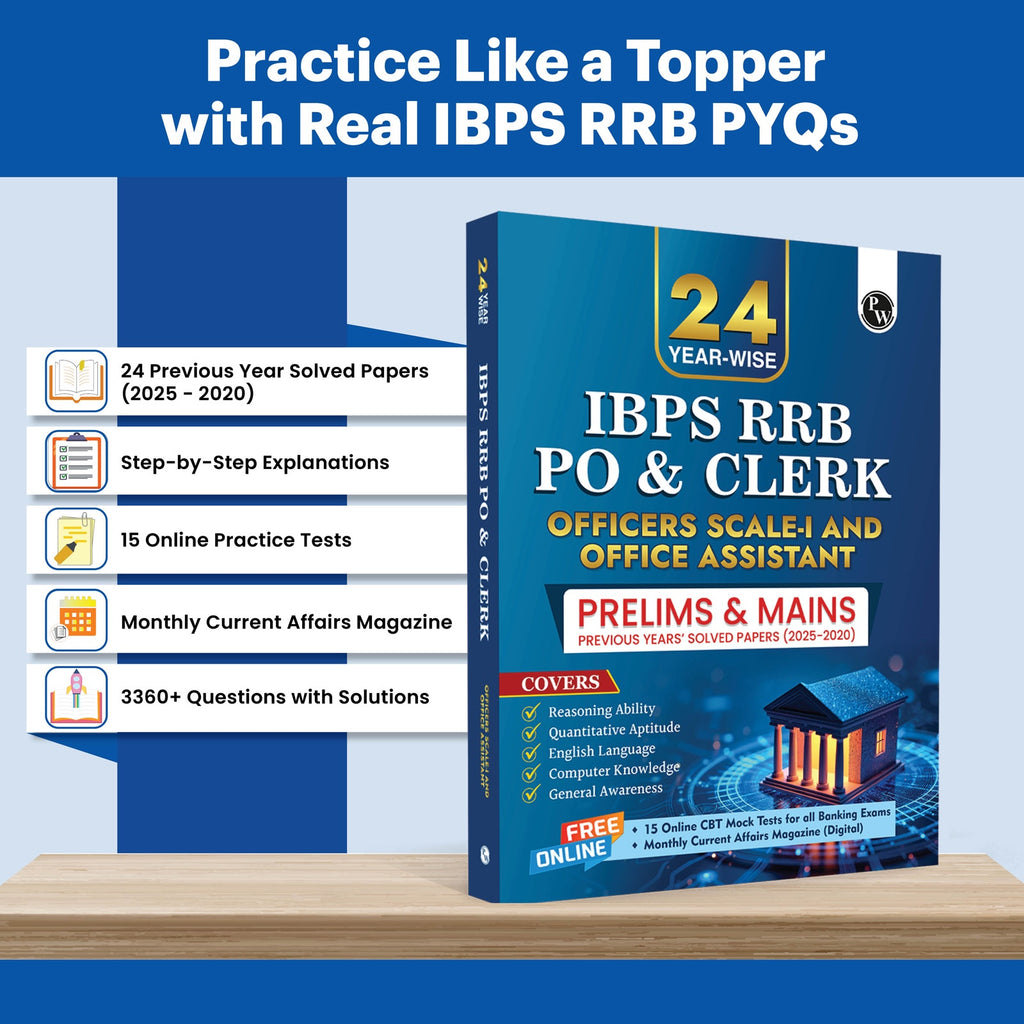 IBPS RRB Clerk & PO 24 Yearwise Previous Year Solved Papers PYQ (2025-2020) Prelims & Mains For 2026 Exams | Officers Scale-l & Office Assistants | 15 Online Mock Tests